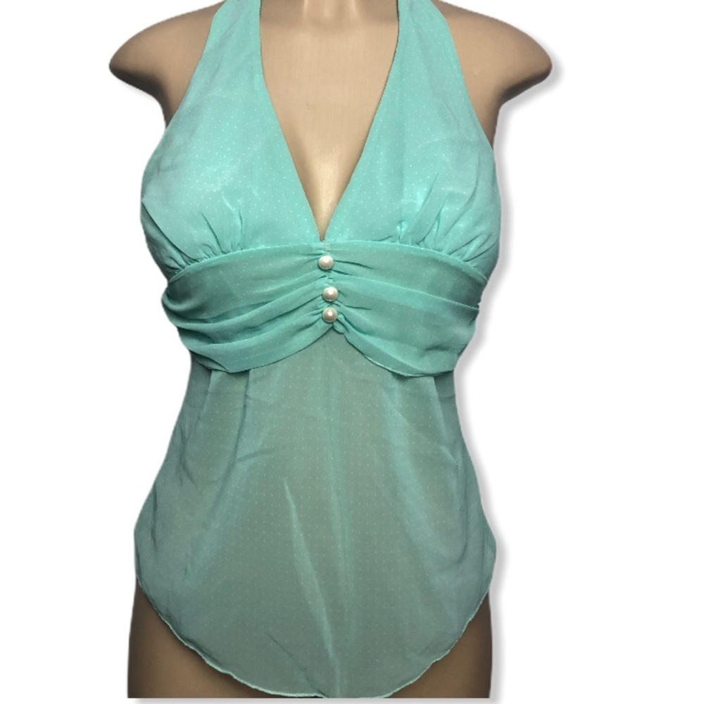 Zio Seagreen/Aqua White Polka Dot Halter